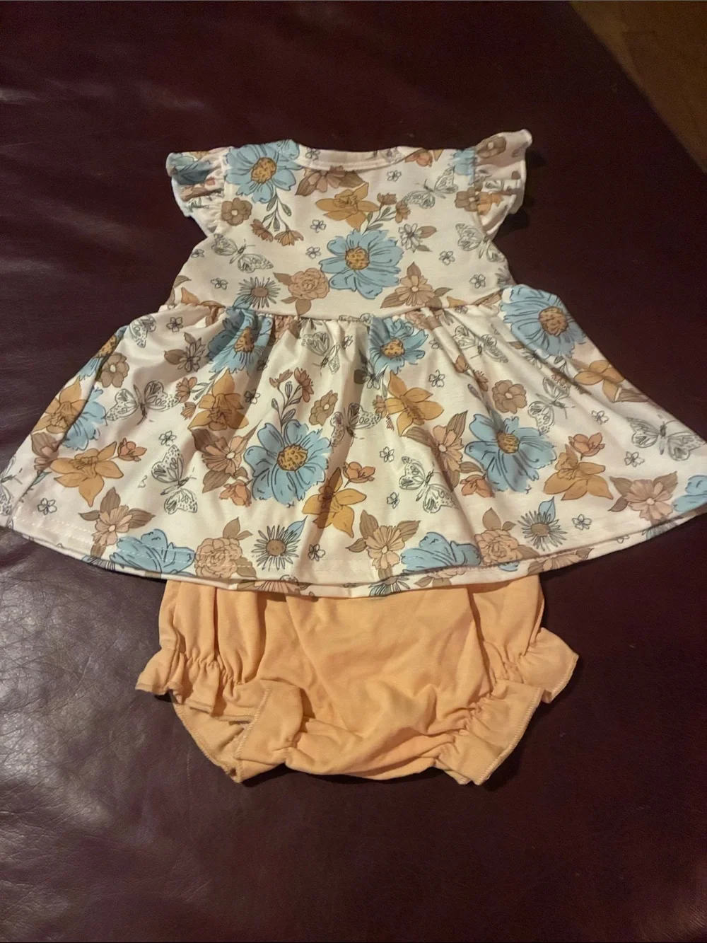 Baby Floral Pumpkin Dress & Bloomers Set in Cream, Blue, and Tan